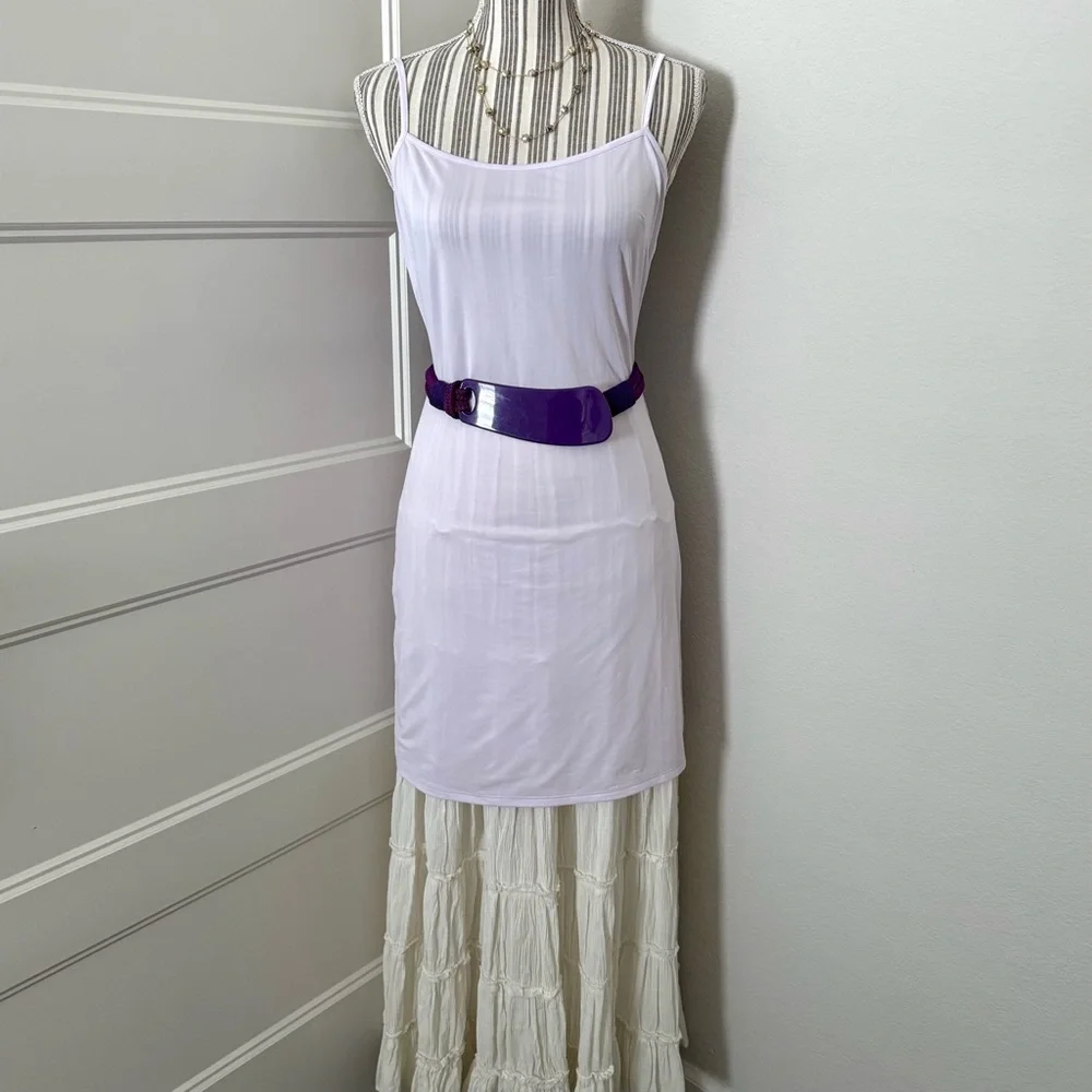 Vintage 80s Purple Patent Wide Elastic Belt – Glossy Statement